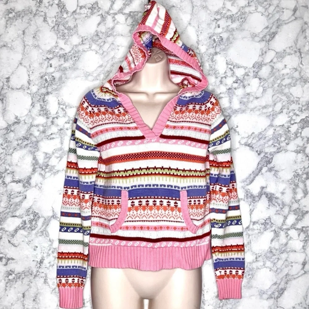 High Sierra Girls Vintage Après Ski Fair Isle Knit Hoodie Sweater Size XL - Picture 2 of 8